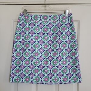 TALBOTS Lavender Mint Blue Geometric Floral A‑Line Skirt Size 4